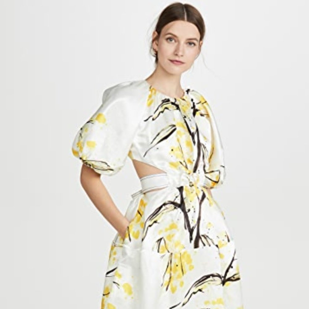 Aje Mimosa Floral Print Linen Blend Satin Dress Australian Size 10/ US 6-8 - Picture 4 of 11